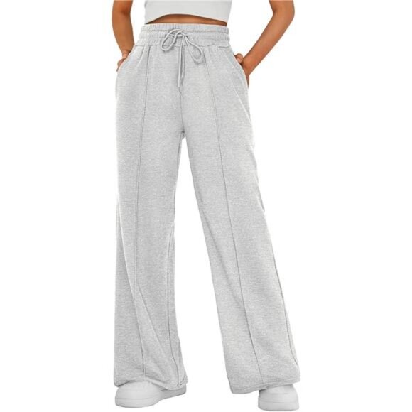 Womens Wide Leg Sweatpants High Waisted Baggy Pants Drawstring Athletic - Picture 1 of 6
